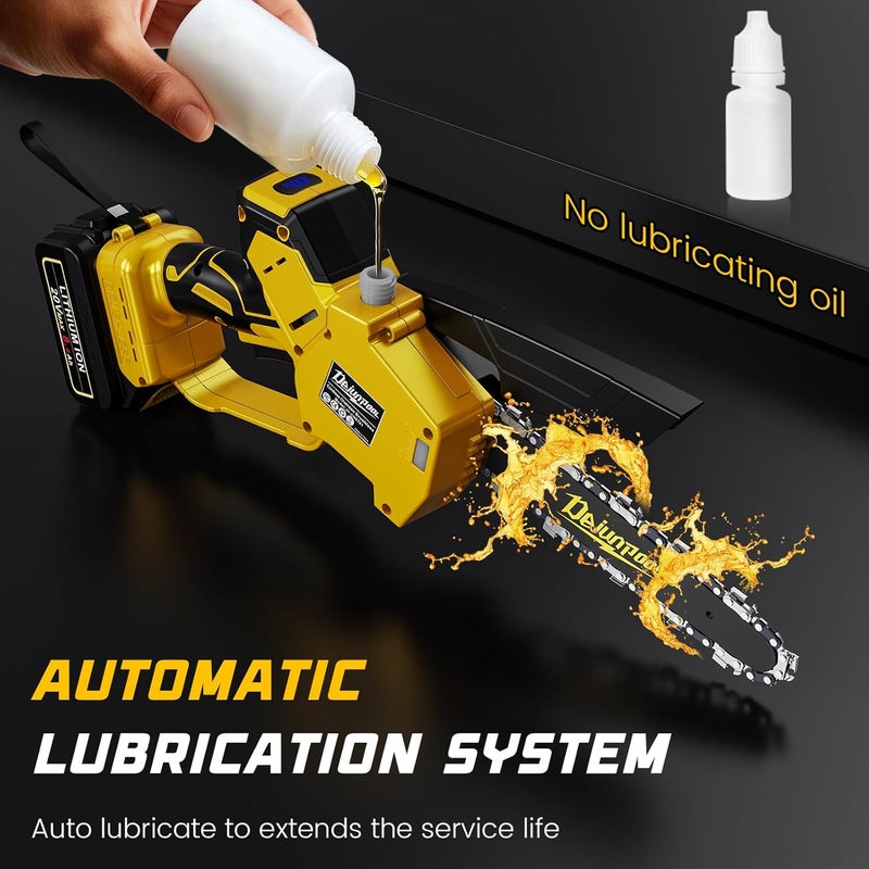 DEJUNPIOOL Cordless Mini Chainsaw Compatible with Dewalt 20V MAX Battery (NO Battery), 6 Inch & 8 Inch Small Electric Chainsaw Brushless, 2 x 6'' Chains + 2 x 8'' Chains, Auto Oiler, Handheld Pruning Chain Saw - Image 4
